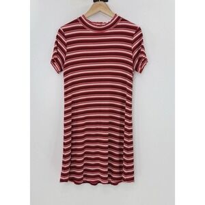 Wild Fable Ribbed Ruffle Edge Striped Dress Sz M Lightweight 90's, Academia, Y2K